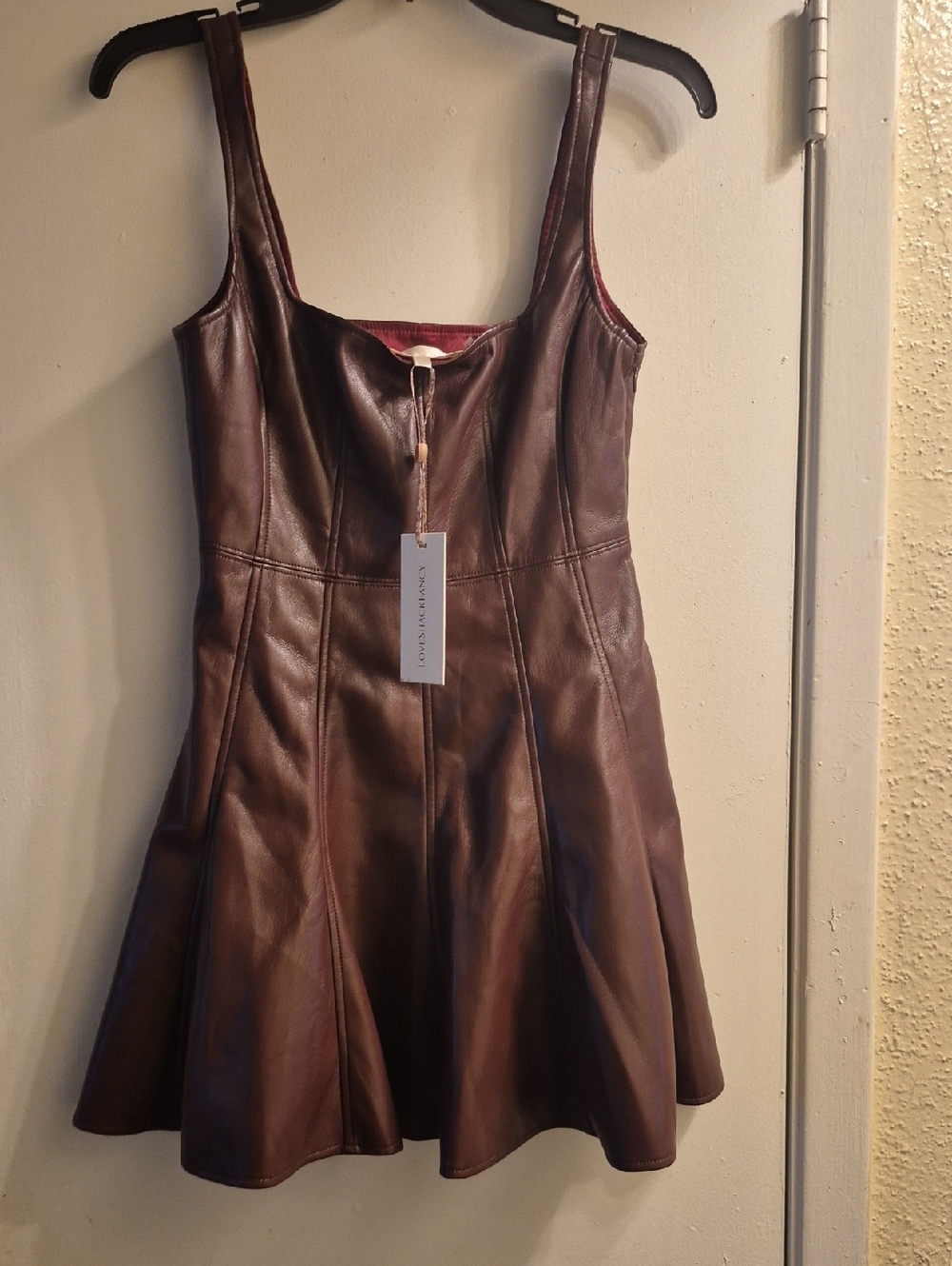 LoveShackFancy Fauber Dark Brown Leather Dress